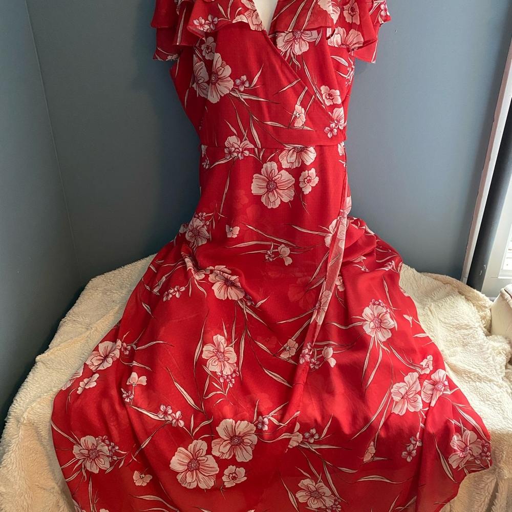 Red Flower Print Maxi Dress